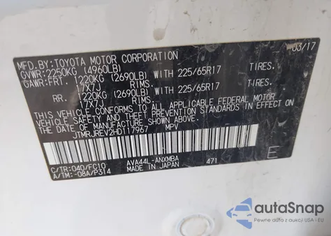 2017 Toyota Rav4 Hybrid Xle from USA, damaged, VIN JTMRJREV2HD117967